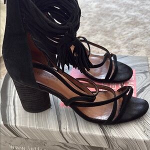 Jeffrey Campbell Black Fringe Block Heels
